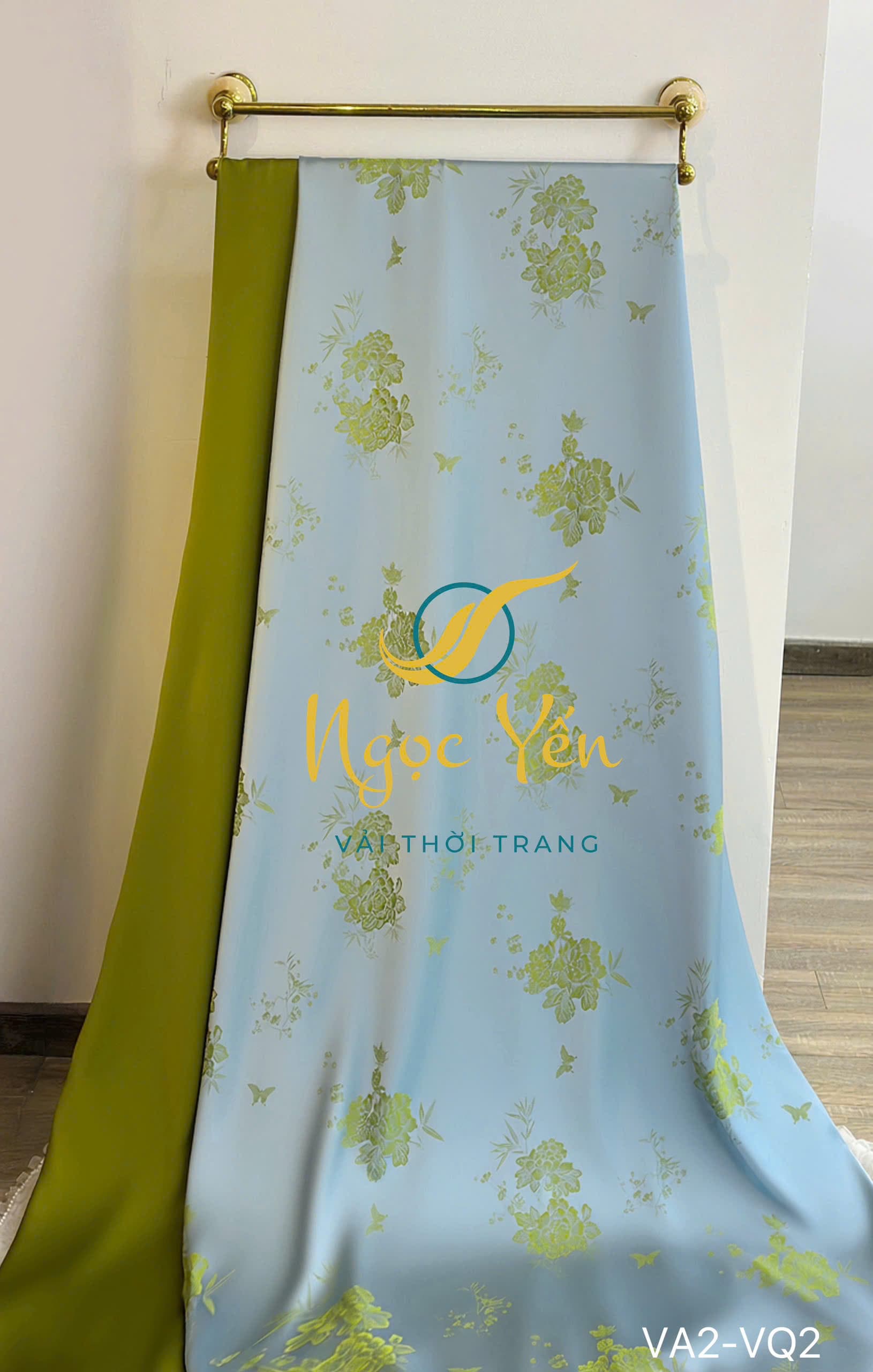 VQ2-Vải quần lụa ngọc trai trơn màu xanh