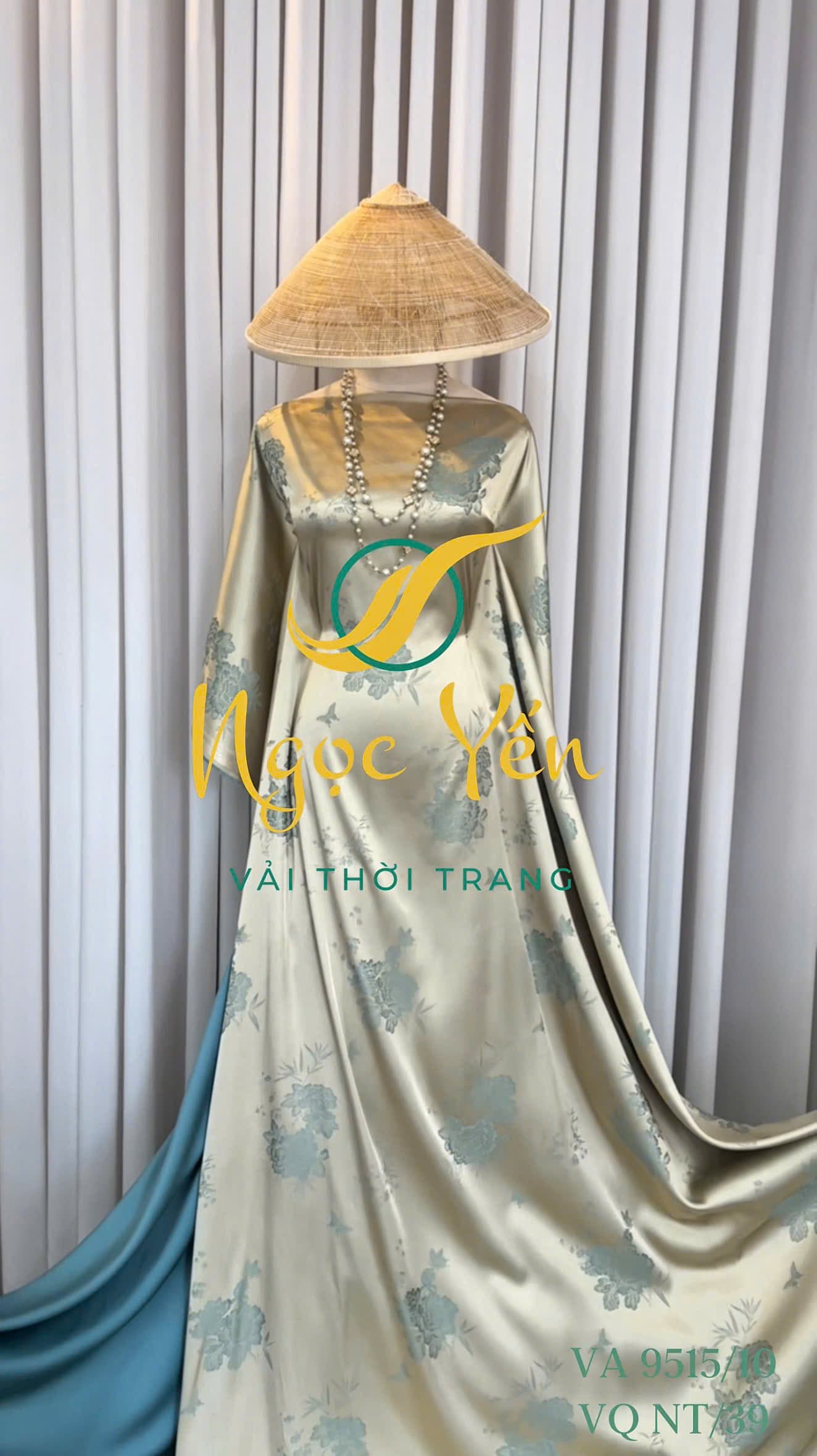 VA 9515/10-Vải áo dài lụa hai da họa tiết họa tiết hoa xanh bạc