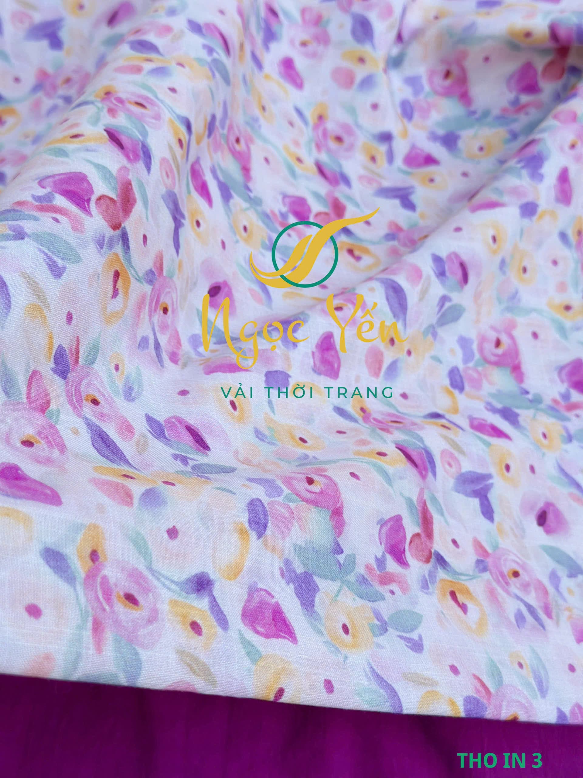 THO IN 3-Vải thô in họa tiết hoa màu
