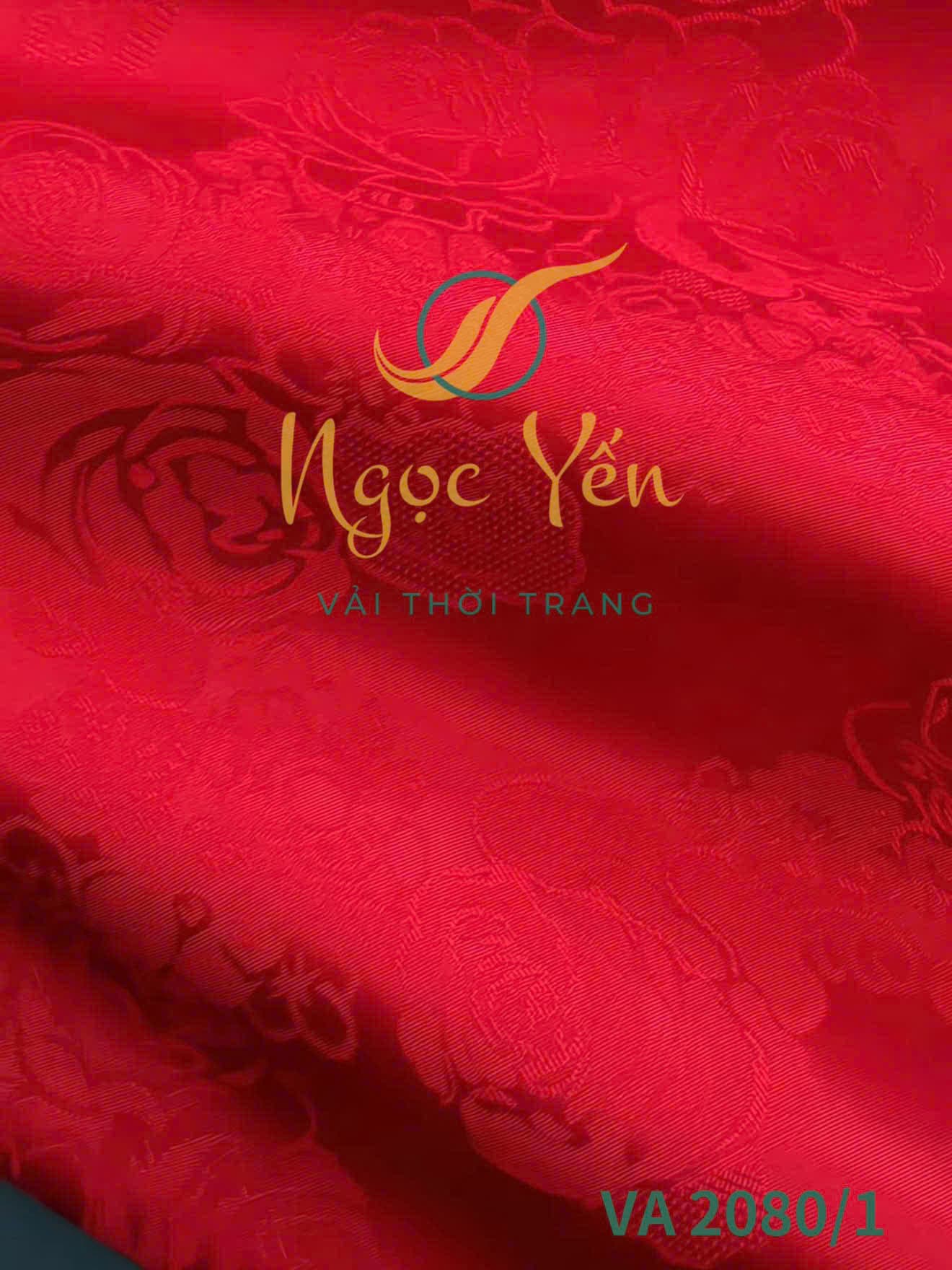 VA 2080/1-Vải áo dài lụa gấm hoa đỏ