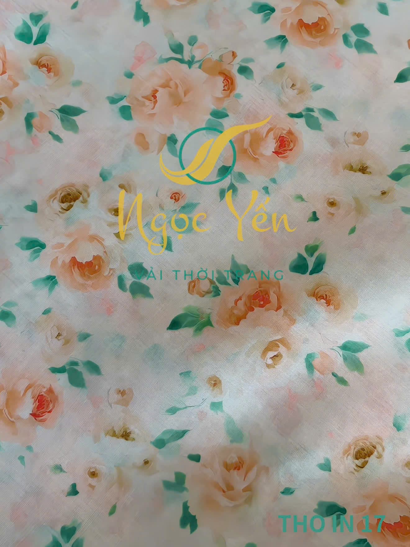 THO IN 17-Vải thô in họa tiết hoa cam