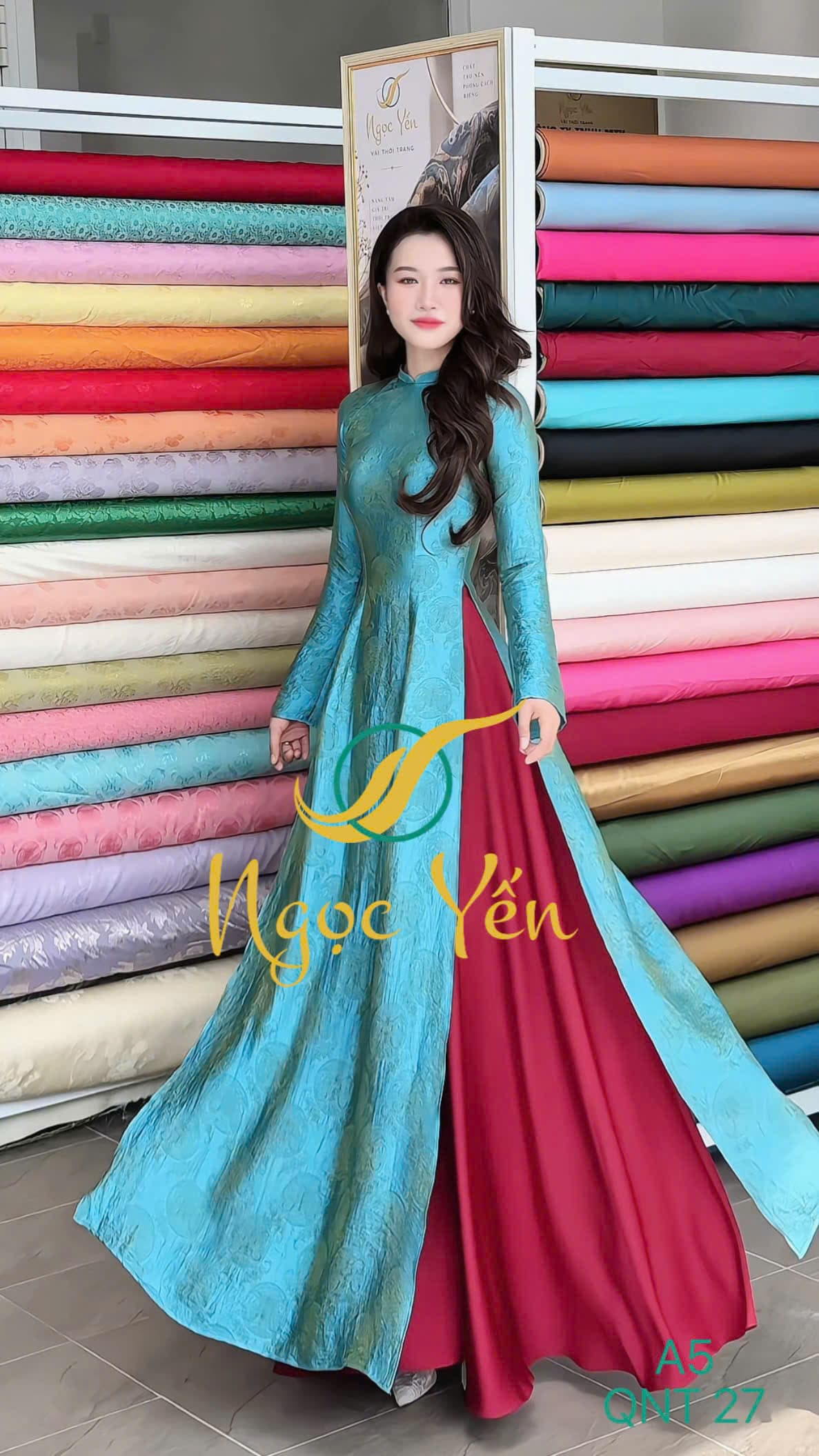 QNT 27-Quần áo dài lụa ngọc trai đỏ