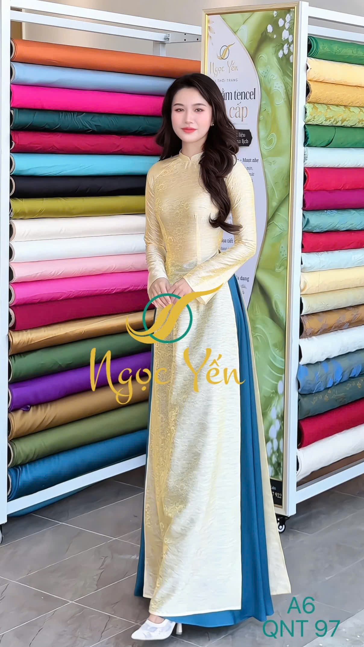 QNT 97-Quần áo dài lụa ngọc trai xanh dương
