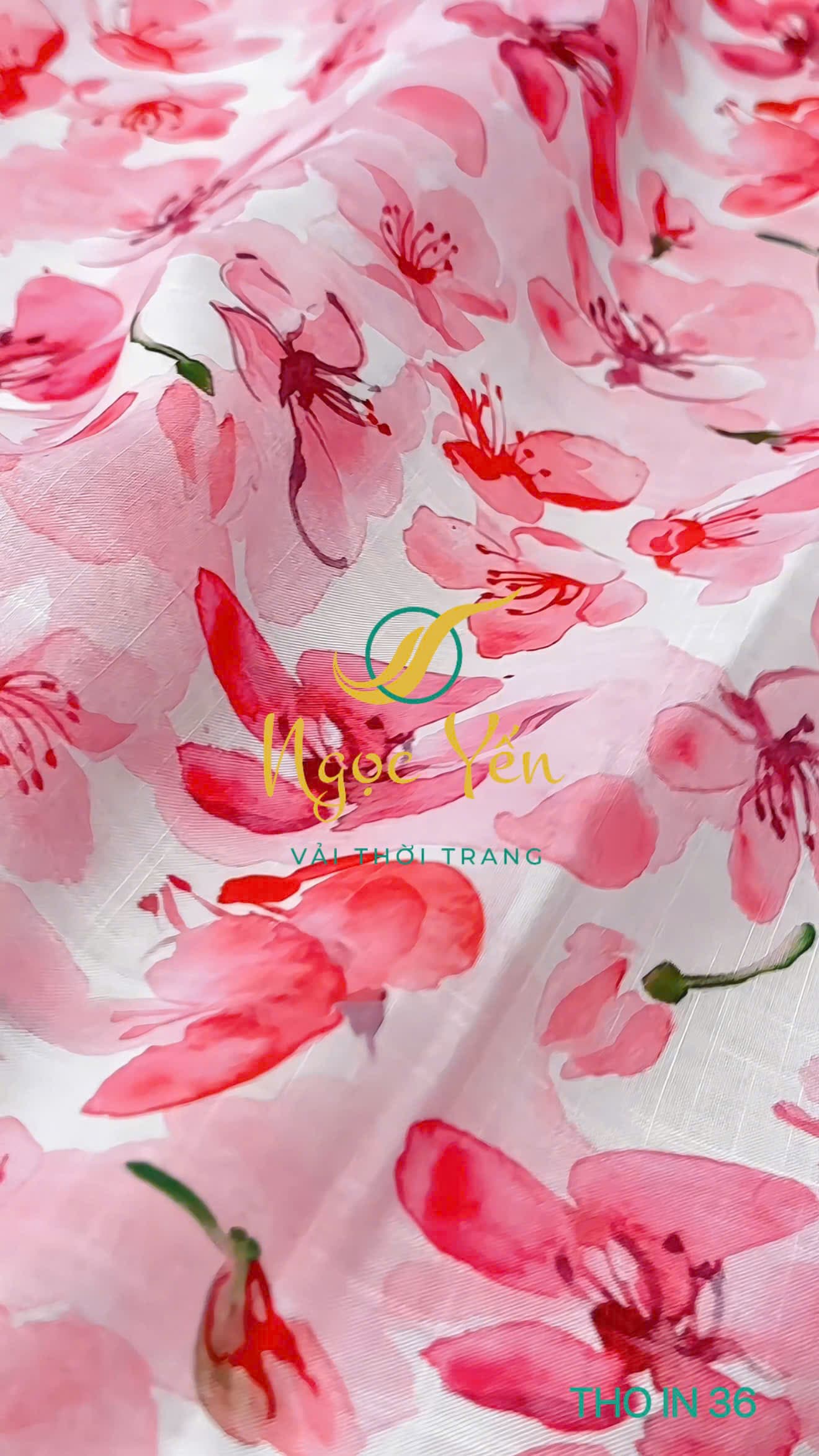 THO IN 36-Vải thô in linen hoa hồng