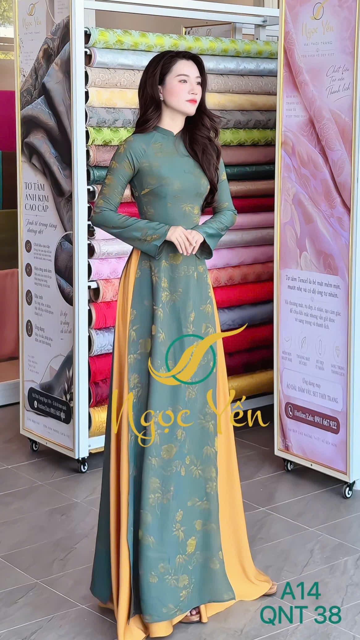 QNT 38-Quần áo dài lụa ngọc trai vàng