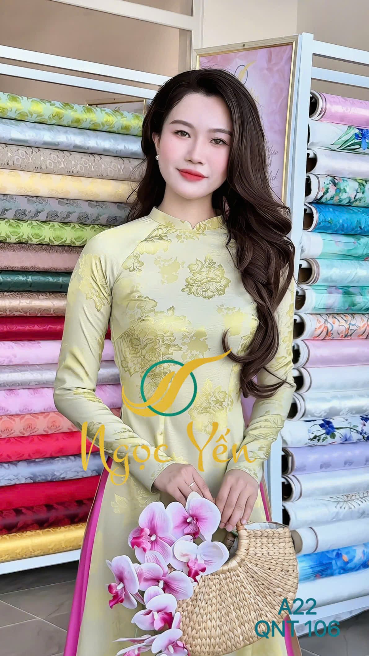 QNT 106-Quần áo dài lụa ngọc trai hồng sen