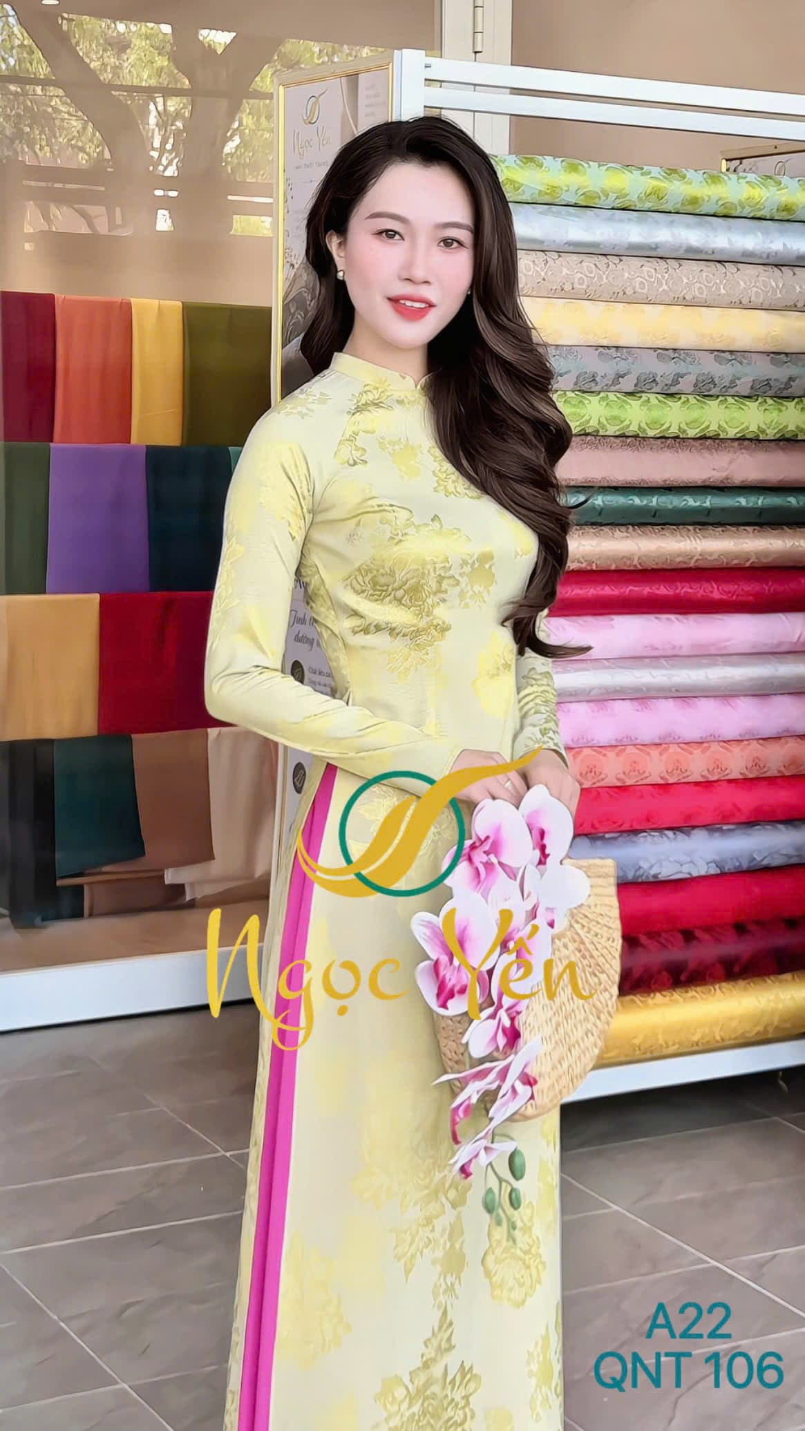 QNT 106-Quần áo dài lụa ngọc trai hồng sen