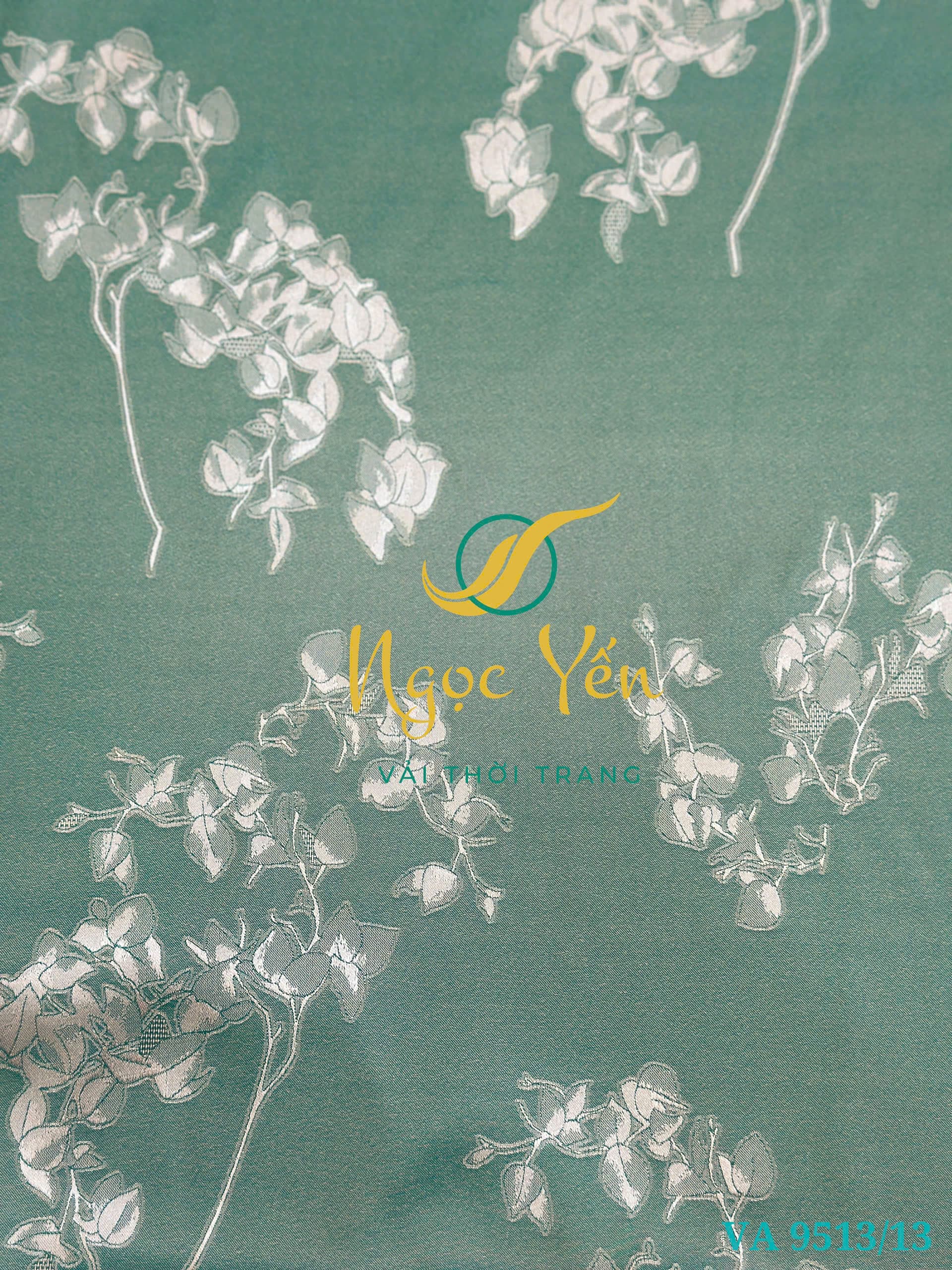 VA 9513/13-Vải áo dài lụa hai da họa tiết xanh