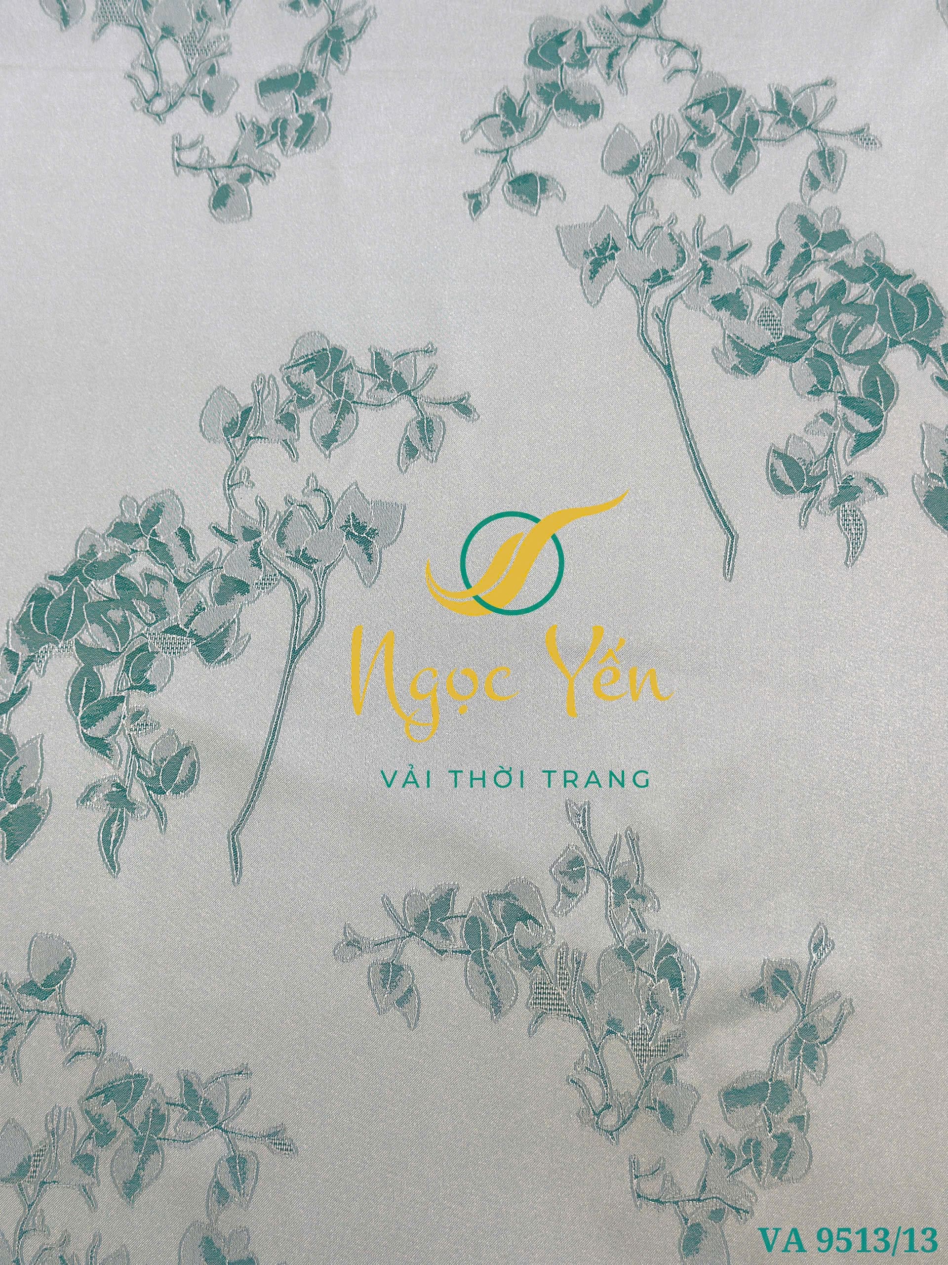 VA 9513/13-Vải áo dài lụa hai da họa tiết xanh