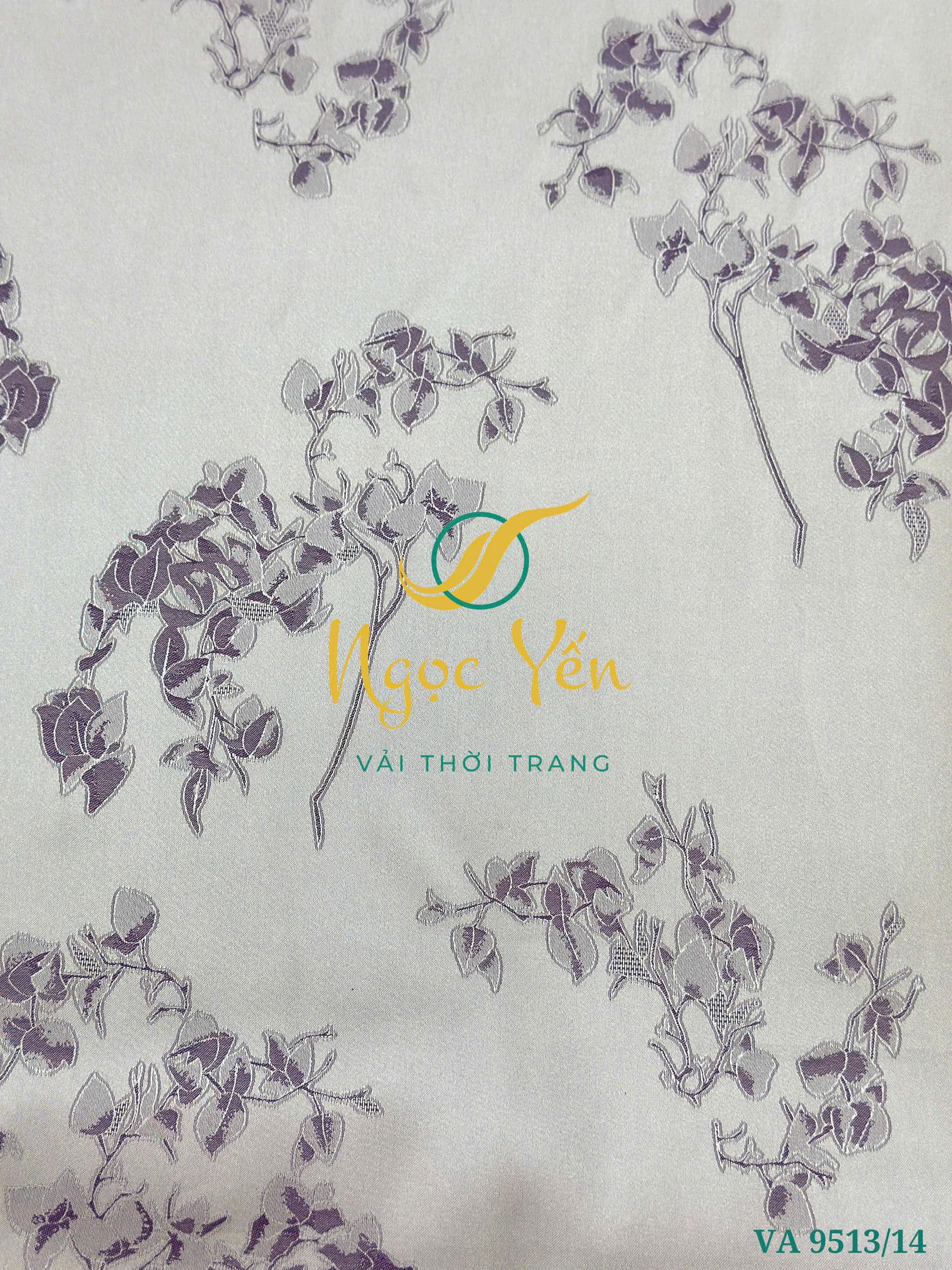 VA 9513/14-Vải áo dài lụa ha da họa tiết hoa tím