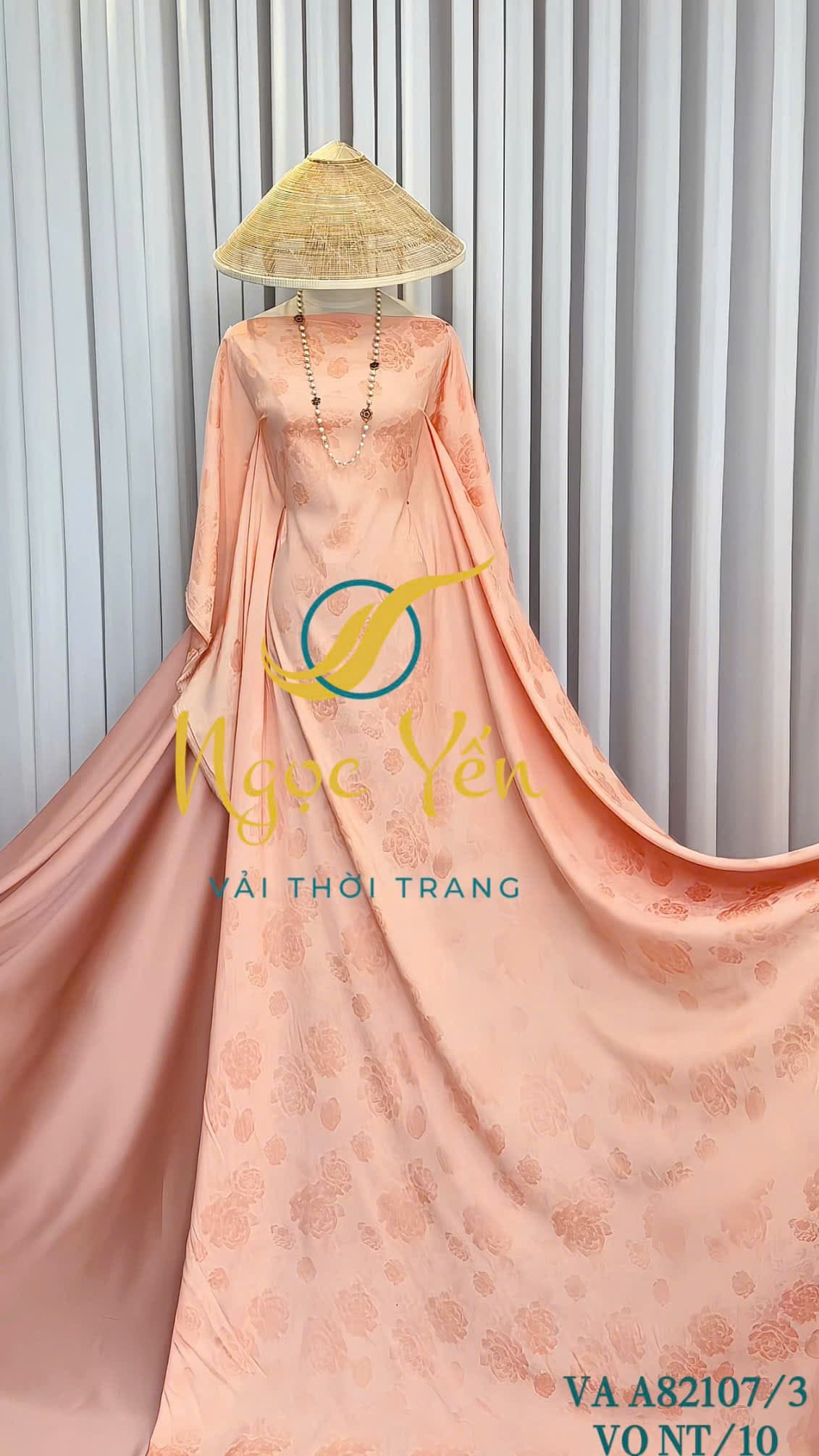 VA 82107/3-Vải áo lụa in họa tiết hoa mẫu đơn màu cam