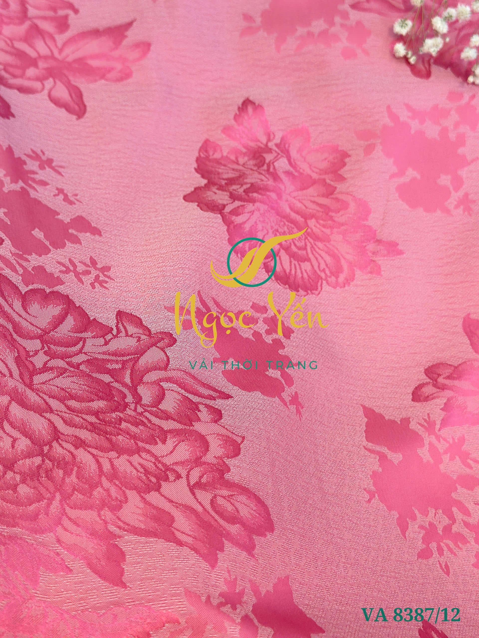 VA 8387/12-Vải áo dài gấm lụa in hoa hồng