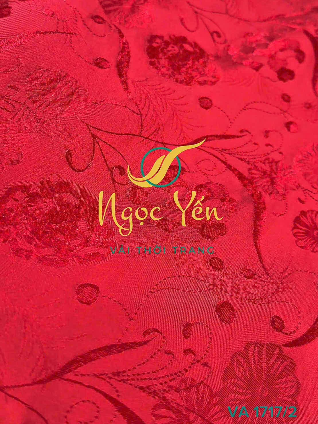 VA 1717/2-Vải áo dài lụa gấm in hoa màu đỏ tươi