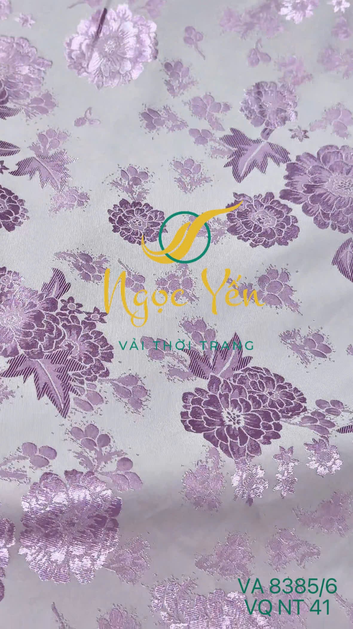 VA 8385/6-Vải lụa gấm in hoa tím