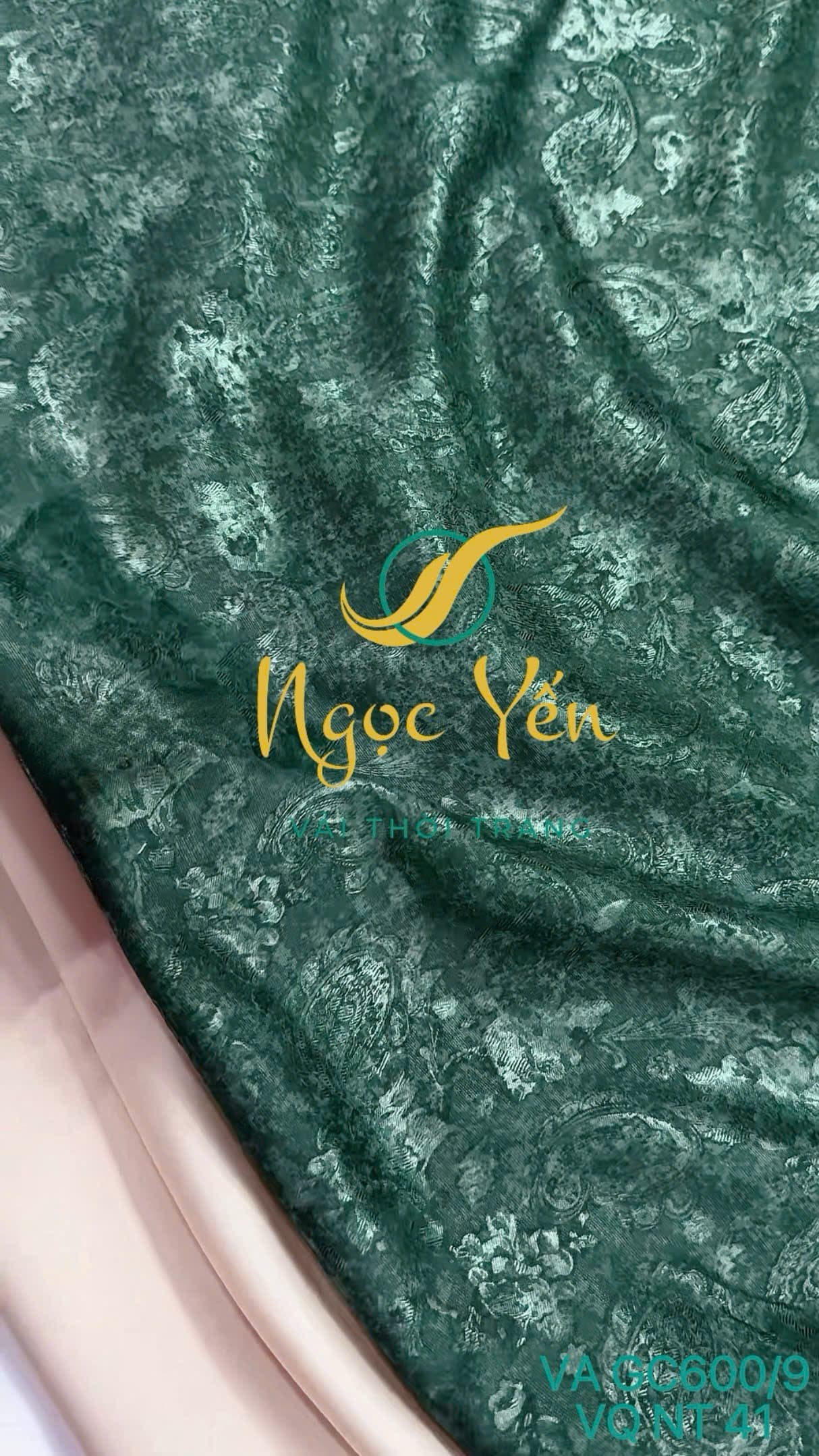 VA GC600/9-Vải lụa gấm hương vân sa xanh rêu