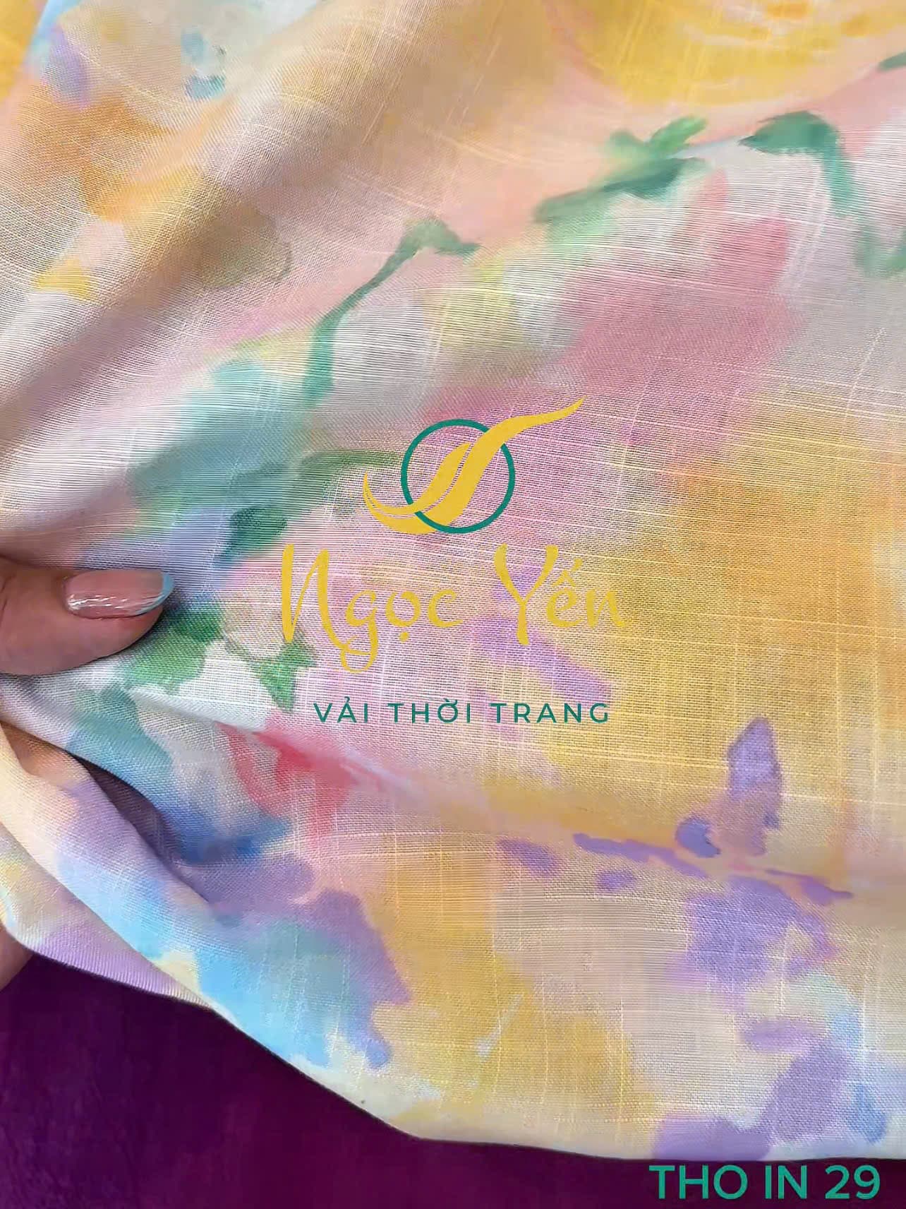THO IN 29-Vải thô linen in hoa loang màu